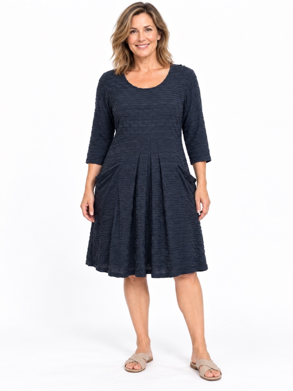 Lulu B black textured 3/4 sleeve a line dress size XL pockets Lagenlook beach